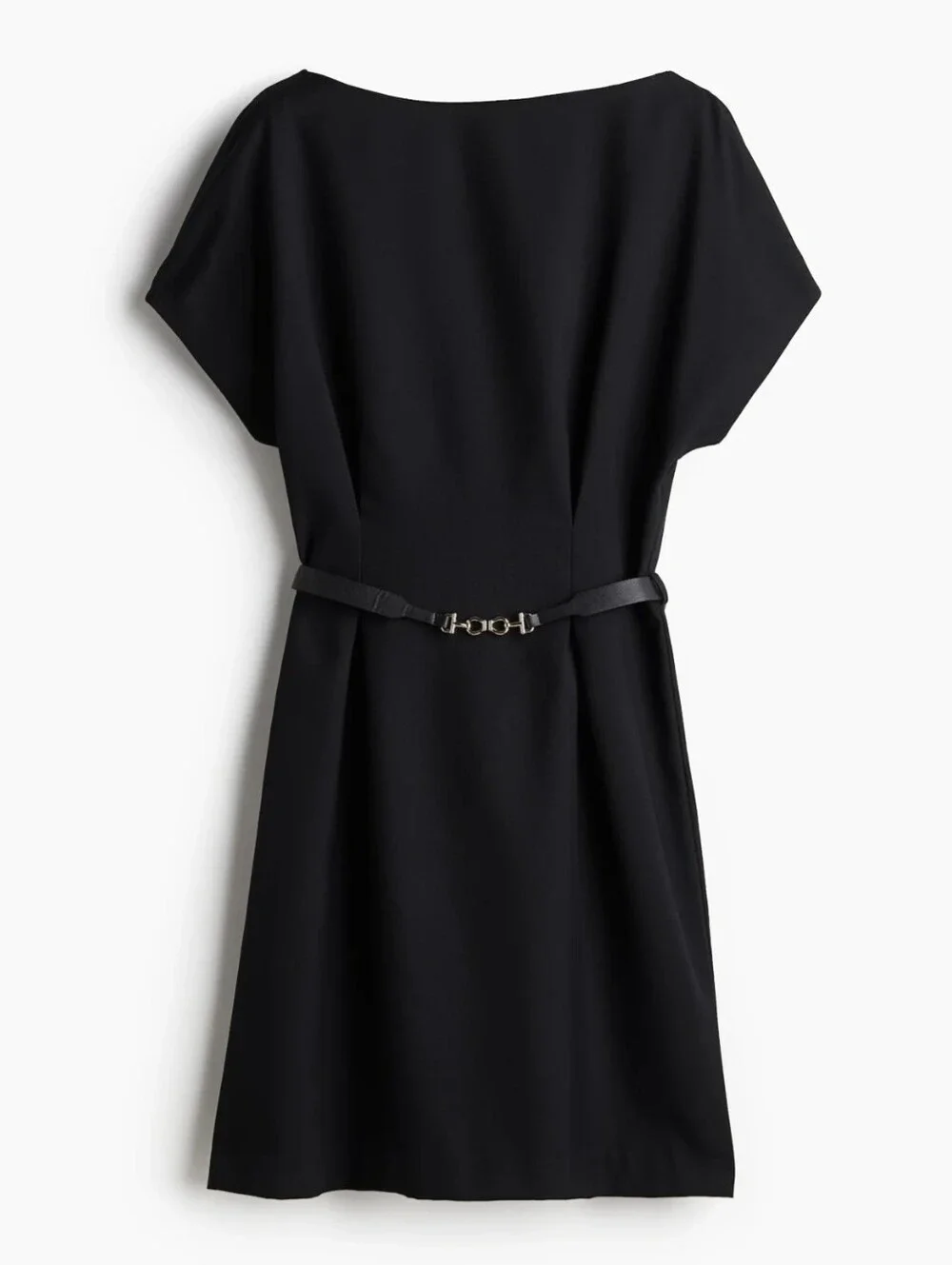 H&M Black Belted Twill Short Sleeve Dress New With Tags